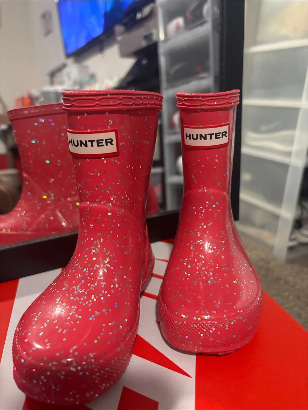 Hunter Kids Red Glitter Rain Boots